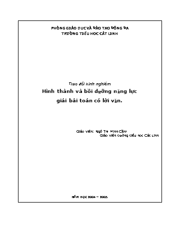 Sáng kiến kinh nghiệm Hình thành và bồi dưỡng năng lực giải bài toán có lời văn