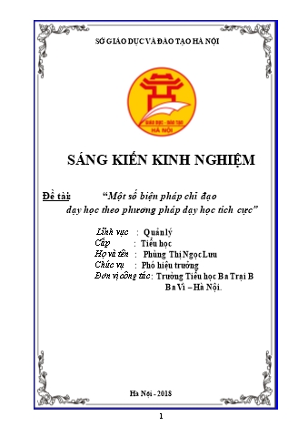 Sáng kiến kinh nghiệm Một số biện pháp chỉ đạo dạy học theo phương pháp dạy học tích cực