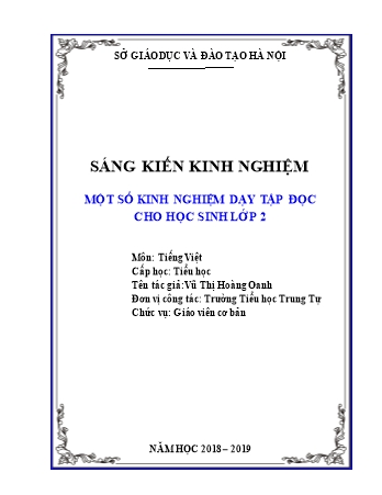 Sáng kiến kinh nghiệm Một số kinh nghiệm dạy Tập đọc cho học sinh Lớp 2