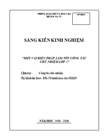 Sáng kiến kinh nghiệm Một vài biện pháp làm tốt công tác chủ nhiệm Lớp 5