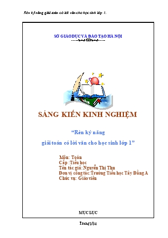 Sáng kiến kinh nghiệm Rèn kỹ năng giải Toán có lời văn cho học sinh Lớp 1