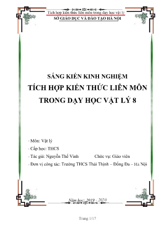 Sáng kiến kinh nghiệm Tích hợp kiến thức liên môn trong dạy học Vật lý 8