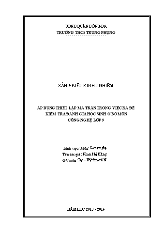 SKKN Áp dụng thiết lập ma trận trong việc ra đề kiểm tra đánh giá học sinh ở bộ môn Công nghệ Lớp 9