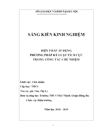 SKKN Biện pháp áp dụng phương pháp kỷ luật tích cực trong công tác chủ nhiệm