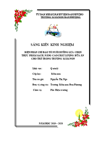 SKKN Biện pháp chỉ đạo tổ nuôi dưỡng lựa chọn thực phẩm sạch, nâng cao chất lượng bữa ăn cho trẻ trong Trường Mầm non