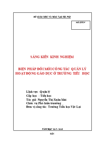 SKKN Biện pháp đổi mới công tác quản lý hoạt động gáo dục ở trường Tiểu học