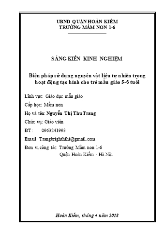 SKKN Biện pháp sử dụng nguyên vật liệu tự nhiên trong hoạt động tạo hình cho trẻ mẫu giáo 5-6 tuổi