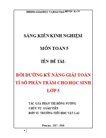 SKKN Bồi dưỡng kỹ năng giải Toán tỉ số phần trăm cho học sinh Lớp 5