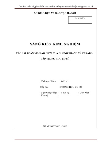 SKKN Các bài toán về giao điểm của đường thẳng và Parabol cấp Trung học cơ sở