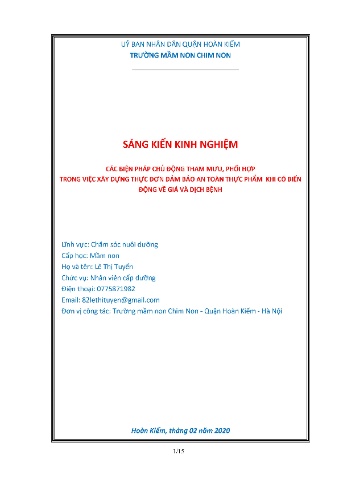 SKKN Các biện pháp chủ động tham mưu, phối hợp trong việc xây dựng thực đơn đảm bảo an toàn thực phẩm khi có biến động về giá và dịch bệnh