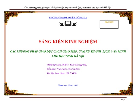 SKKN Các phương pháp giáo dục cách giao tiếp, ứng xử thanh lịch, văn minh cho học sinh Hà Nội