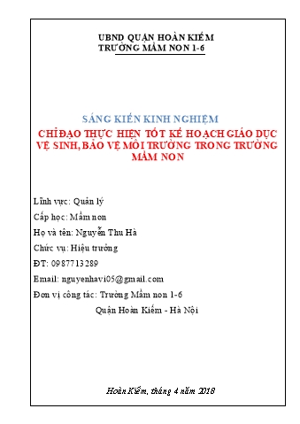 SKKN Chỉ đạo thực hiện tốt kế hoạch giáo dục vệ sinh, bảo vệ môi trường trong Trường Mầm non