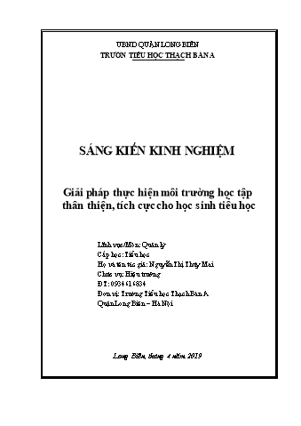 SKKN Giải pháp thực hiện môi trường học tập thân thiện, tích cực cho học sinh Tiểu học