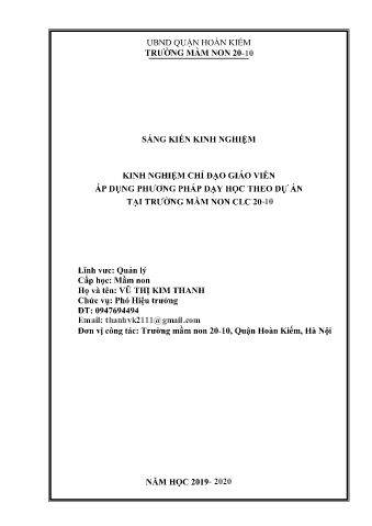 SKKN Kinh nghiệm chỉ đạo giáo viên áp dụng phương pháp dạy học theo dự án tại Trường Mầm non CLC 20-10