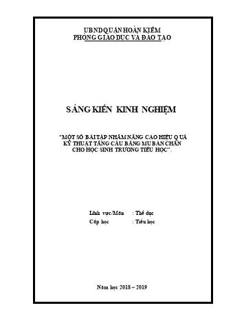 SKKN Một số bài tập nhằm nâng cao hiệu quả kỹ thuật tâng cầu bằng mu bàn chân cho học sinh Trường Tiểu học