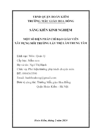 SKKN Một số biện pháp chỉ đạo giáo viên xây dựng môi trường lấy trẻ làm trung tâm