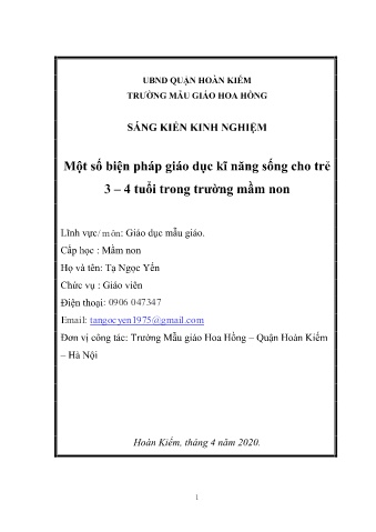 SKKN Một số biện pháp giáo dục kĩ năng sống cho trẻ 3 – 4 tuổi trong Trường Mầm non