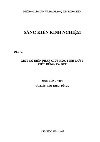 SKKN Một số biện pháp giúp học sinh Lớp 1 viết đúng và đẹp