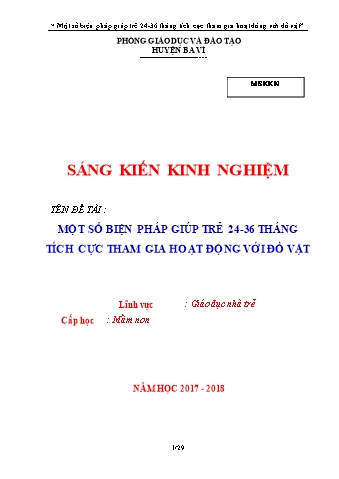 SKKN Một số biện pháp giúp trẻ 24-36 tháng tích cực tham gia hoạt động với đồ vật