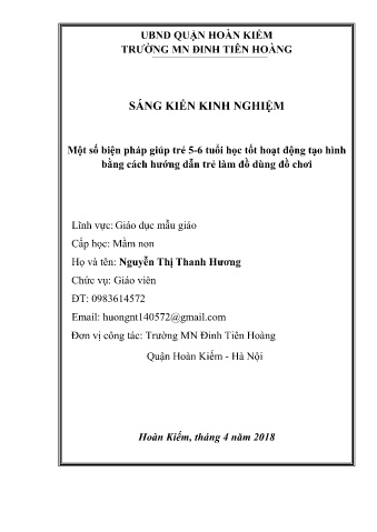 SKKN Một số biện pháp giúp trẻ 5-6 tuổi học tốt hoạt động tạo hình bằng cách hướng dẫn trẻ làm đồ dùng đồ chơi