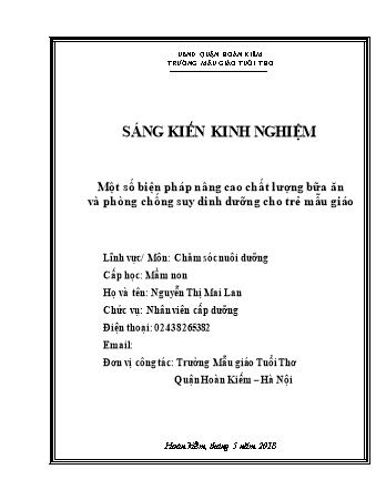 SKKN Một số biện pháp nâng cao chất lượng bữa ăn và phòng chống suy dinh dưỡng cho trẻ mẫu giáo