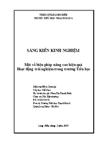 SKKN Một số biện pháp nâng cao hiệu quả Hoạt động trải nghiệm trong trường Tiểu học