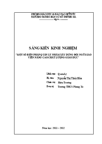 SKKN Một số biện pháp quản lý nhằm xây dựng đội ngũ giáo viên nâng cao chất lượng giáo dục