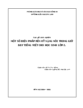 SKKN Một số biện pháp rèn kỹ năng nói trong giờ dạy Tiếng Việt cho học sinh Lớp 2