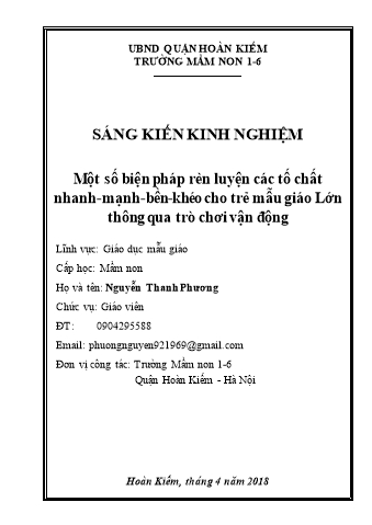 SKKN Một số biện pháp rèn luyện các tố chất nhanh-mạnh-bền-khéo cho trẻ mẫu giáo lớn thông qua trò chơi vận động