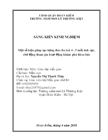 SKKN Một số biện pháp tạo hứng thú cho trẻ 4 - 5 tuổi tích cực, chủ động tham gia hoạt động khám phá khoa học