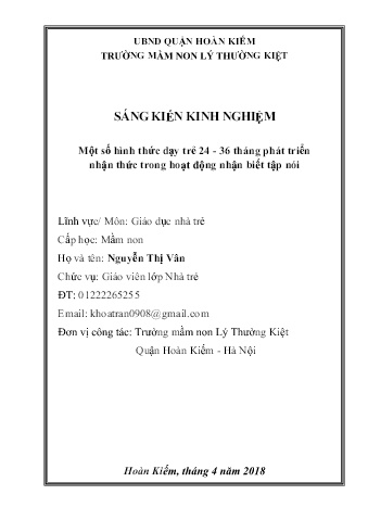 SKKN Một số hình thức dạy trẻ 24 - 36 tháng phát triển nhận thức trong hoạt động nhận biết tập nói