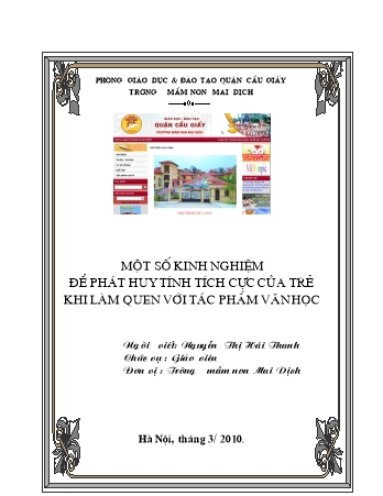 SKKN Một số kinh nghiệm để phát huy tính tích cực của trẻ khi làm quen với tác phẩm văn học