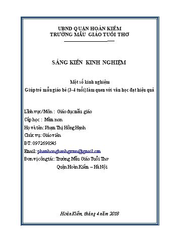 SKKN Một số kinh nghiệm Giúp trẻ mẫu giáo bé (3-4 tuổi) làm quen với văn học đạt hiệu quả