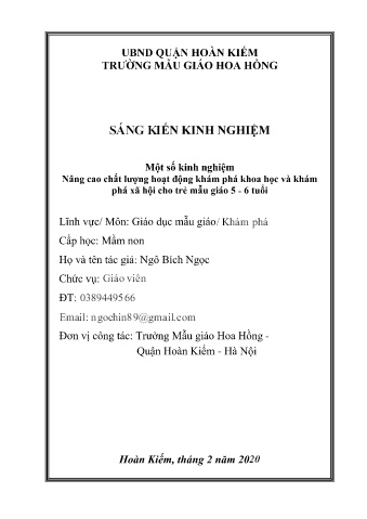 SKKN Một số kinh nghiệm Nâng cao chất lượng hoạt động khám phá khoa học và khám phá xã hội cho trẻ mẫu giáo 5 - 6 tuổi