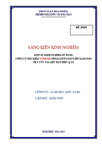 SKKN Một số kinh nghiệm sử dụng công cụ tìm kiếm GOOGLE nhằm giúp giáo viên mầm non tra cứu tài liệu đạt hiệu quả