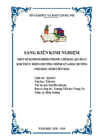 SKKN Một số kinh nghiệm trong chỉ đạo, quản lí khi thực hiện chương trình sữa học đường cho học sinh Tiểu học