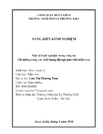 SKKN Một số kinh nghiệm trong công tác bồi dưỡng nâng cao chất lượng đội ngũ giáo viên mầm non