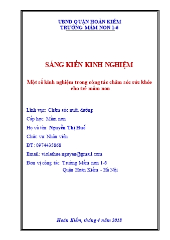 SKKN Một số kinh nghiệm trong công tác chăm sóc sức khỏe cho trẻ mầm non