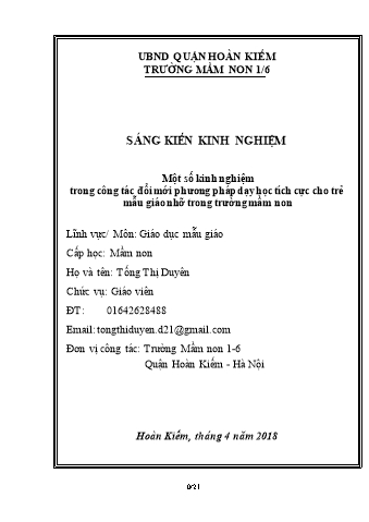 SKKN Một số kinh nghiệm trong công tác đổi mới phương pháp dạy học tích cực cho trẻ mẫu giáo nhỡ trong Trường Mầm non