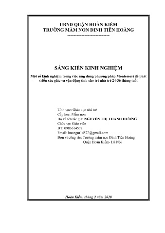 SKKN Một số kinh nghiệm trong việc ứng dụng phương pháp Montessori để phát triển xúc giác và vận động tinh cho trẻ nhà trẻ 24-36 tháng tuổi