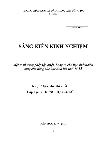 SKKN Một số phương pháp tập luyện Bóng rổ cho học sinh nhằm tăng khả năng cho học sinh lứa tuổi 14-15