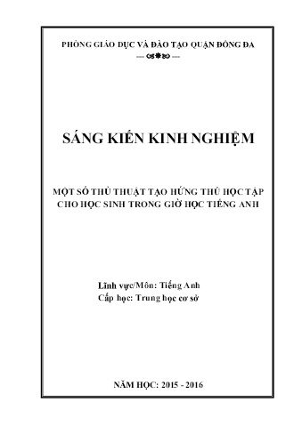 SKKN Một số thủ thuật tạo hứng thú học tập cho học sinh trong giờ học Tiếng Anh