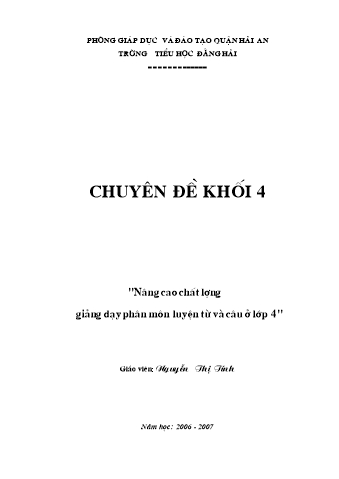 SKKN Nâng cao chất lượng giảng dạy phân môn Luyện từ và câu ở Lớp 4