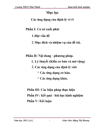 SKKN Nghiên cứu khai thác định lý Vi-ét và các ứng dụng phong phú của nó trên nhiều phương tiện Đại số, Hình học, Số học