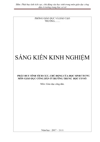 SKKN Phát huy tính tích cực, chủ động của học sinh trong môn Giáo dục Công dân ở Trường Trung học cơ sở