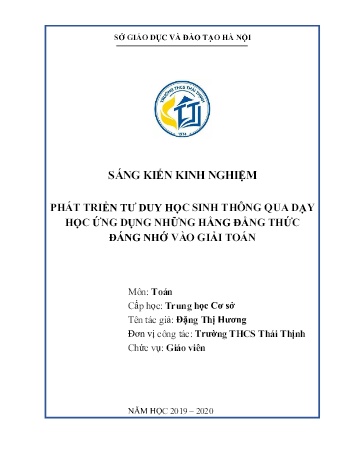 SKKN Phát triển tư duy học sinh thông qua dạy học ứng dụng những hằng đẳng thức đáng nhớ vào giải toán