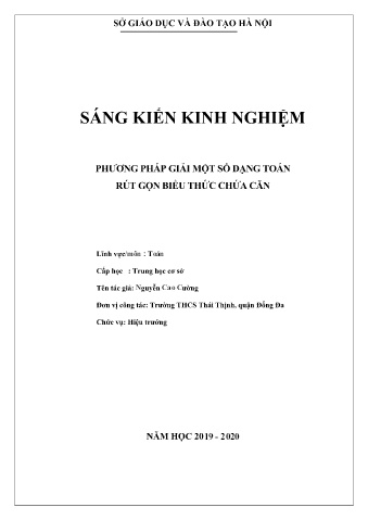 SKKN Phương pháp giải một số dạng toán rút gọn biểu thức chứa căn