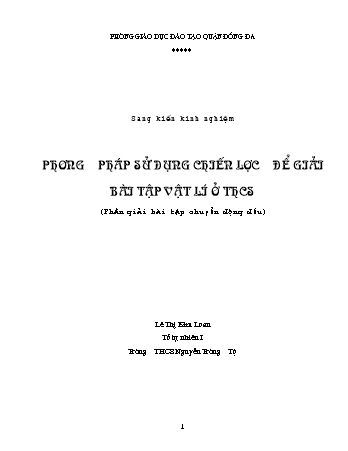 SKKN Phương pháp sử dụng chiến lược để giải bài tập Vật lí ở THCS