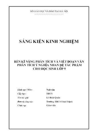 SKKN Rèn kĩ năng phân tích và viết đoạn văn phân tích ý nghĩa nhan đề tác phẩm cho học sinh Lớp 9