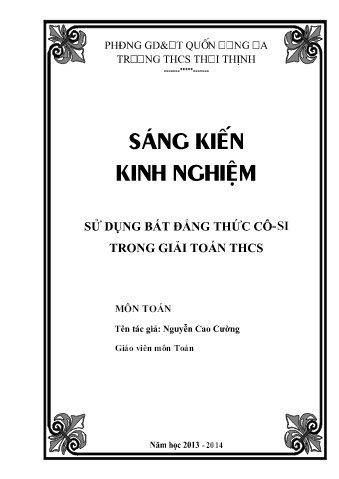 SKKN Sử dụng bất đẳng thức Cô - Si trong giải toán Trung học cơ sở